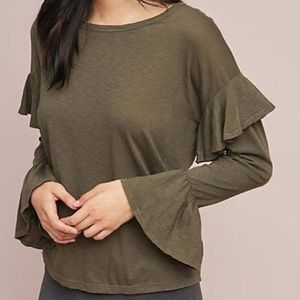 NWT Anthropologie Sundry Green Ruffle Top